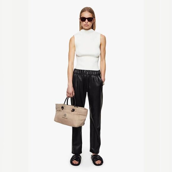 Anine Bing Vegan Leather Colton Black Pants Straight Leg Trousers Size L - Picture 3 of 14